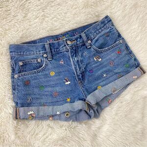 American Eagle Outfitters Embroidered Denim 90's Boyfriend Shorts